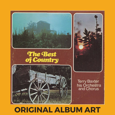 Photo of the cover of the Terry Baxter His Orchestra And Chorus "The Best Of Country" album sleeve with the text "Original Album Art" on an orange border around the photo.