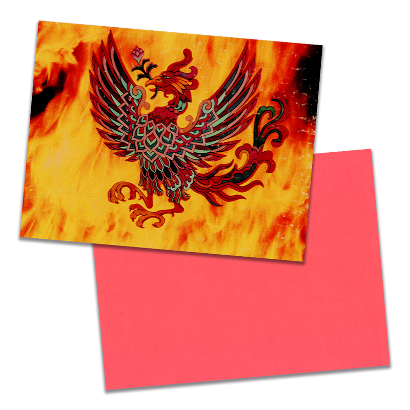 Photo of a 11” x 8.5” notebook cover made from an upcycled Grand Funk "Phoenix" album sleeve and the back cover with coral cardstock on a transparent background.