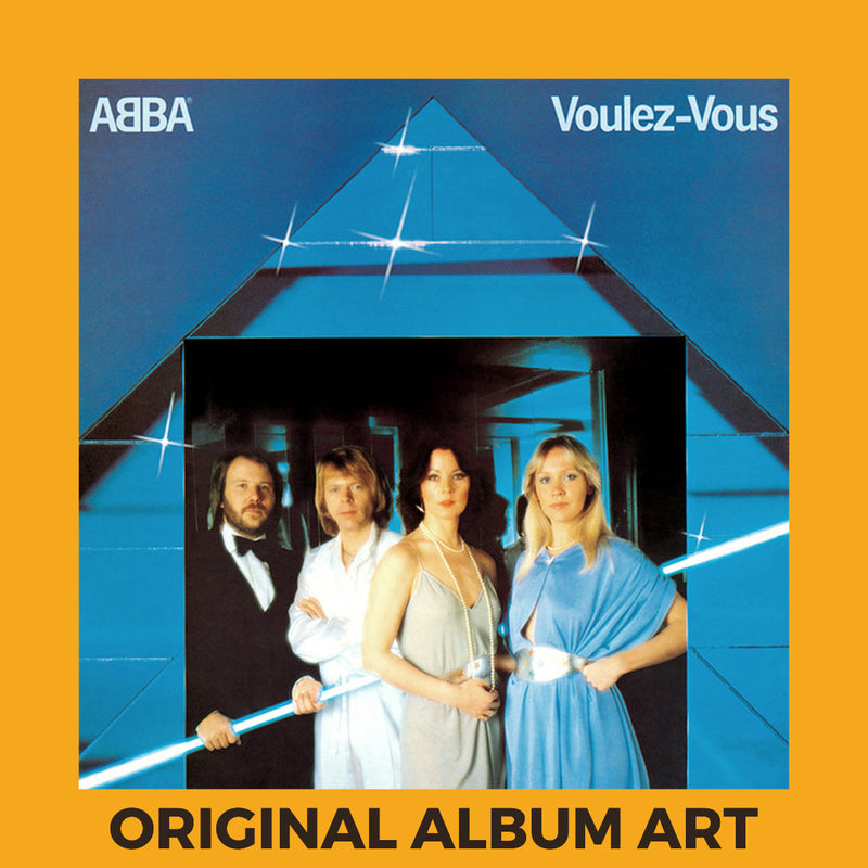 Photo of the cover of the ABBA "Voulez-Vous" album sleeve with the text "Original Album Art" on an orange border around the photo.