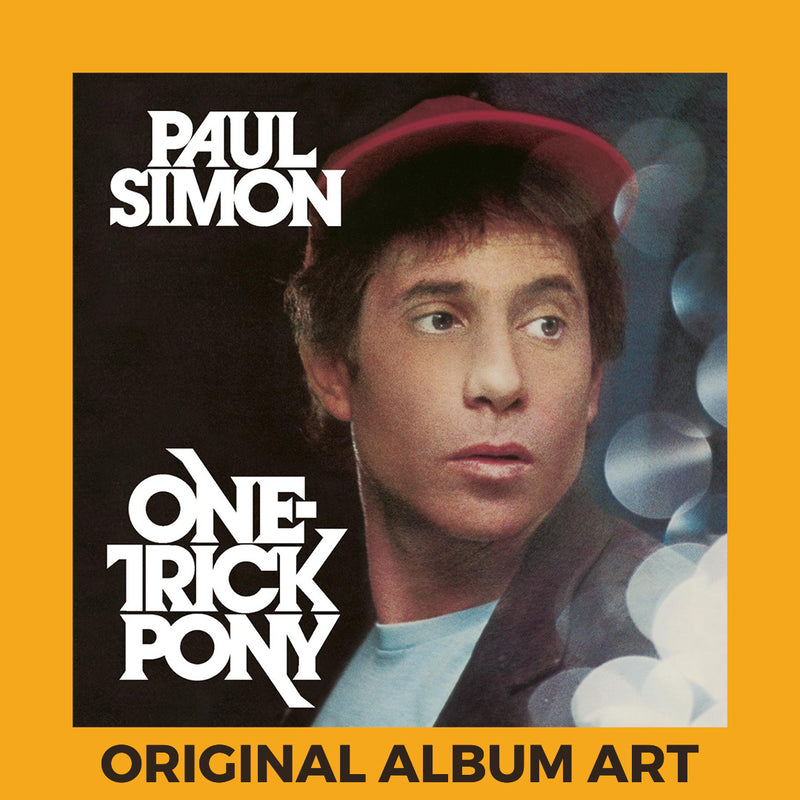 Photo of the cover of the Paul Simon “One Trick Pony” album sleeve with the text “Original Album Art” on an orange border around the photo.