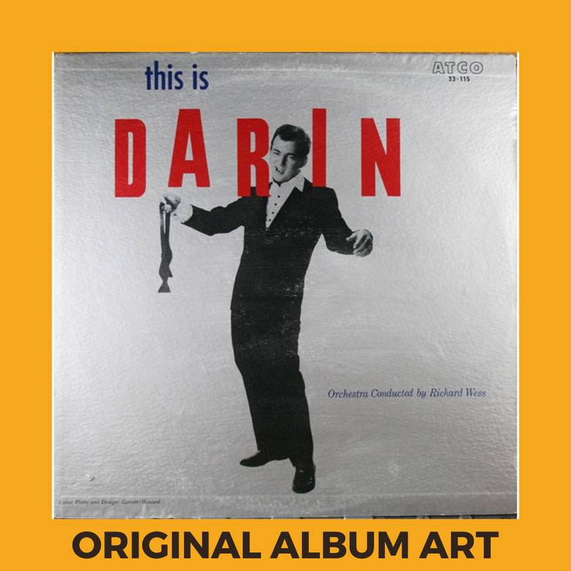 Photo of the cover of the Bobby Darin “This is Darin” album sleeve with the text “Original Album Art” on an orange border around the photo.