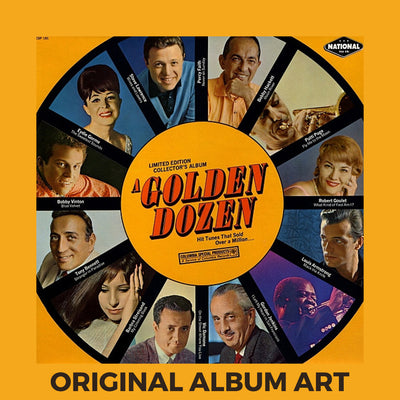 Photo of the cover of the Various “A Golden Dozen” album sleeve with the text “Original Album Art” on an orange border around the photo.