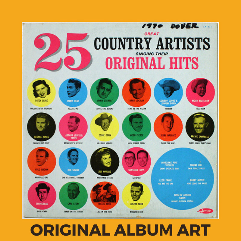 Photo of the cover of the Various “25 Great Country Artists Singing Their Original Hits” album sleeve with the text “Original Album Art” on an orange border around the photo.