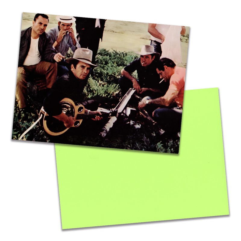 Photo of a 11” x 8.5” notebook cover made from an upcycled Merle Haggard And The Strangers “Pride In What I Am” album sleeve and the back cover with lime green cardstock on a transparent background.