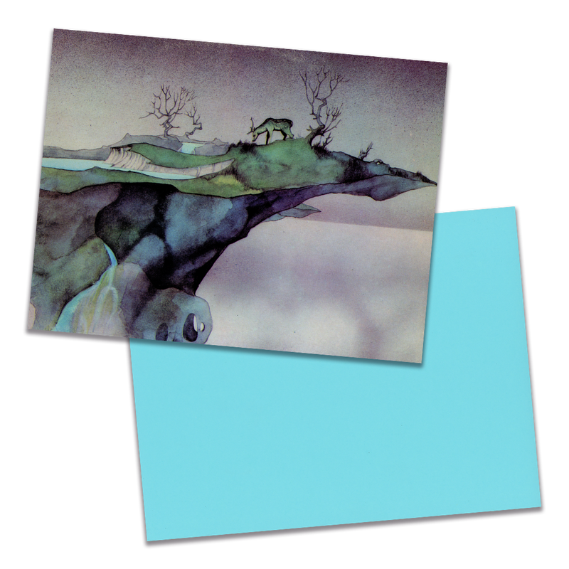 Photo of a 11” x 8.5” notebook cover made from an upcycled Yes “Yessongs” album sleeve and the back coverwith bright blue cardstock on a transparent background.