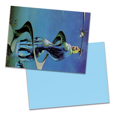 Photo of a 11” x 8.5” notebook cover made from an upcycled Yes “Yessongs” album sleeve and the back cover with light blue cardstock on a transparent background.