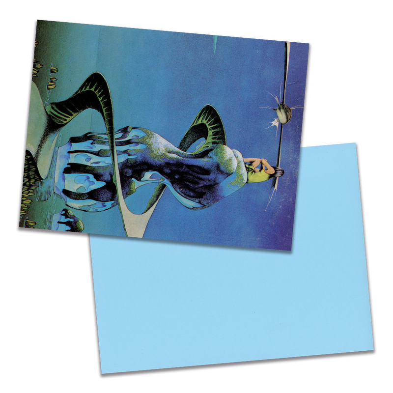 Photo of a 11” x 8.5” notebook cover made from an upcycled Yes “Yessongs” album sleeve and the back cover with light blue cardstock on a transparent background.