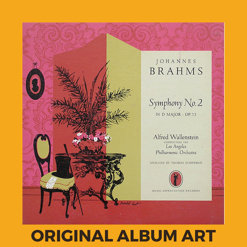 Photo of the cover of the Johannes Brahms “Symphony No.2 In D Major -  P. 73” album sleeve with the text
“Original Album Art” on an orange border around the photo.