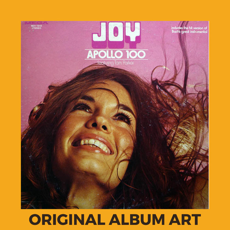 Photo of the cover of the Apollo 100 “Joy” album sleeve with the text “Original Album Art” on an orange border around the photo.