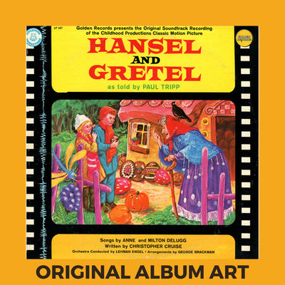 Photo of the cover of the Paul Tripp “Hansel and Gretel” album sleeve with the text “Original Album Art” on an orange border around the photo.