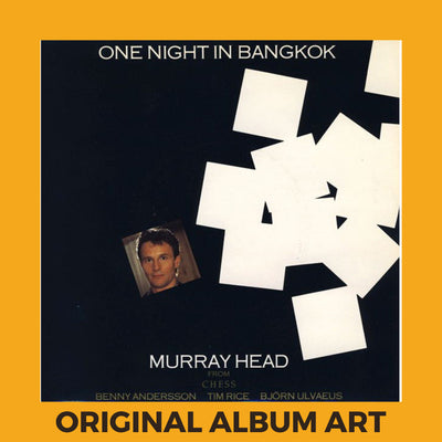 Photo of the cover of the Murray Head “One Night in Bangkok” album sleeve with the text “Original Album Art” on an orange border around the photo.