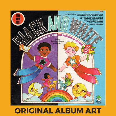 Photo of the cover of the The Peter Pan Singers And Players “Black And White” album sleeve with the text “Original Album Art” on an orange border around the photo.