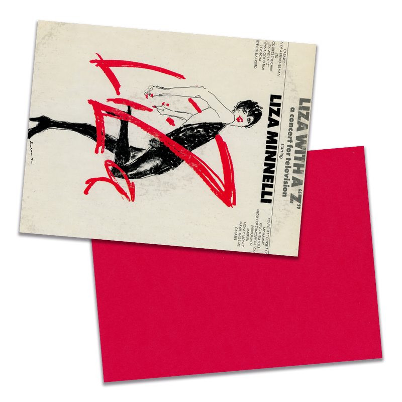 Photo of a 11” x 8.5” notebook cover made from an upcycled Liza Minnelli “Liza With A “Z” (A Concert For Television)” album sleeve and the back cover with red cardstock on a transparent background.