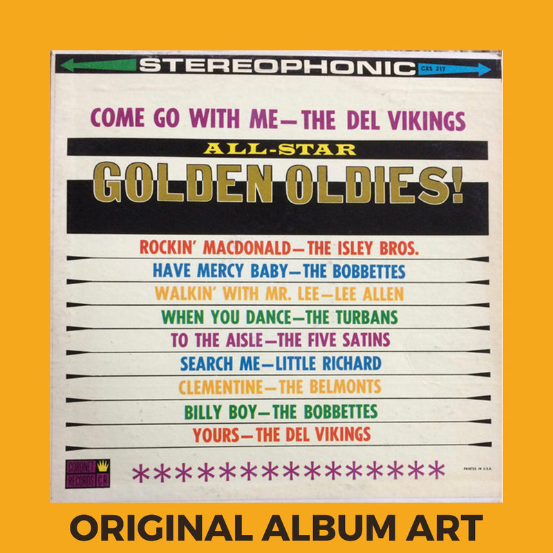 Photo of the cover of the Various “All Star Golden Oldies” album sleeve with the text “Original Album Art” on an orange border around the photo.