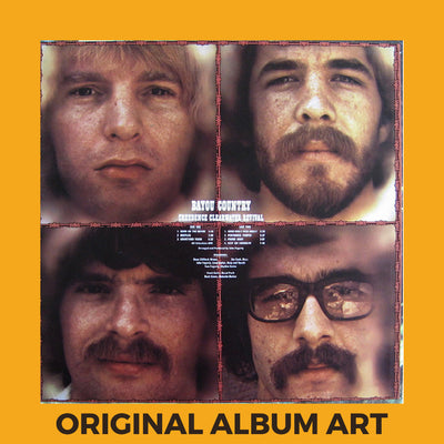 Photo of the cover of the Creedence Clearwater Revival “Bayou Country” album sleeve with the text “Original Album Art” on an orange border around the photo.