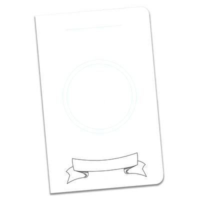 A large DIY character notebook with a white cover and an illustration of a two blue circles for creating your own character icon on a transparent background.