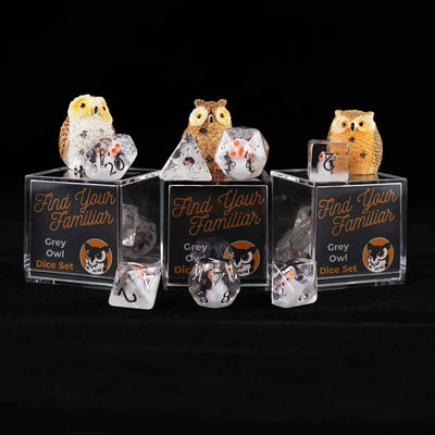 Find Your Familiar Grey Owl Dice Set