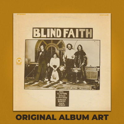 Photo of the cover of the Blind Faith "Blind Faith" album sleeve with the text "Original Album Art" on an orange border around the photo.